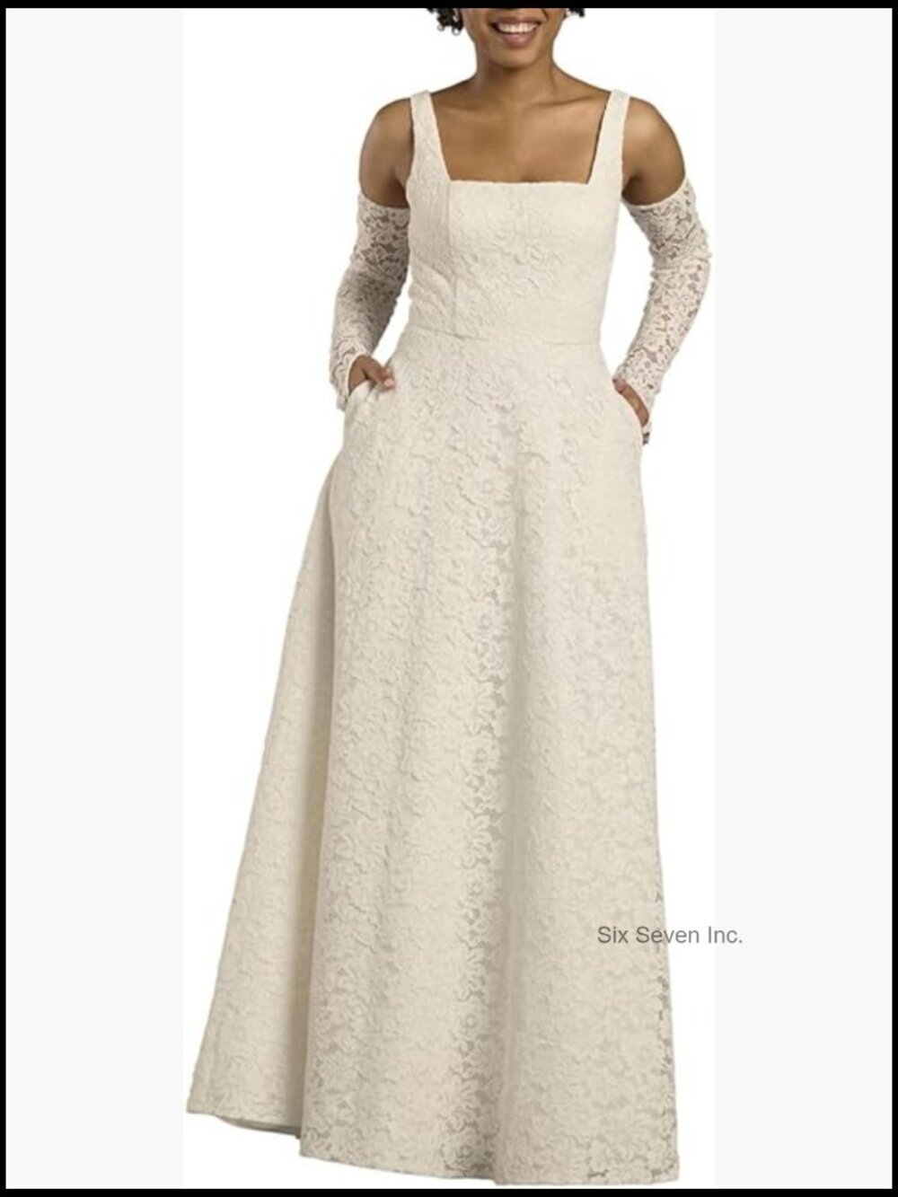 Tank Square Neck Lace A-Line Wedding Dress